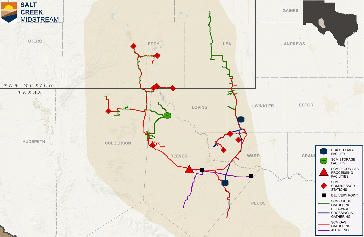 Map of Salt Creek Midstream operations
